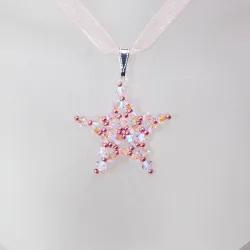 Pendant 40cm - Virgo-Salmon Organza - Pendant 40cm - Laiton argenté